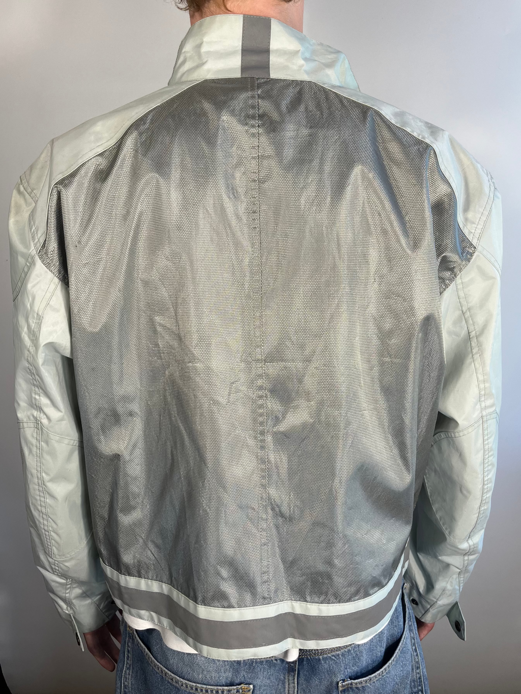 light blue/silver belstaff cropped bikerjacket XL