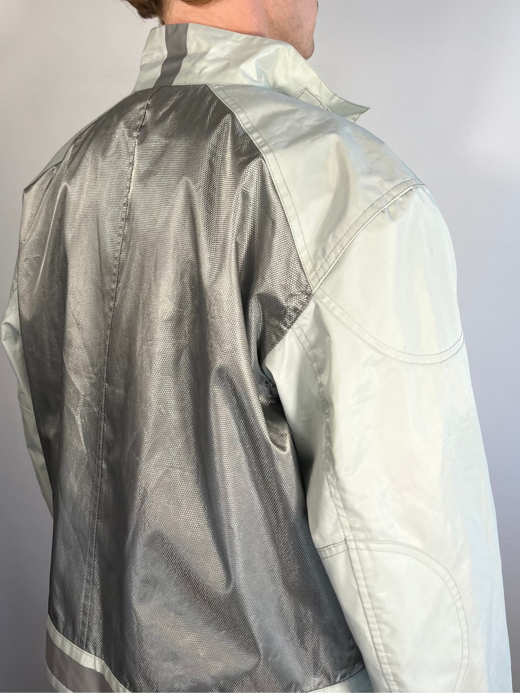 light blue/silver belstaff cropped bikerjacket XL