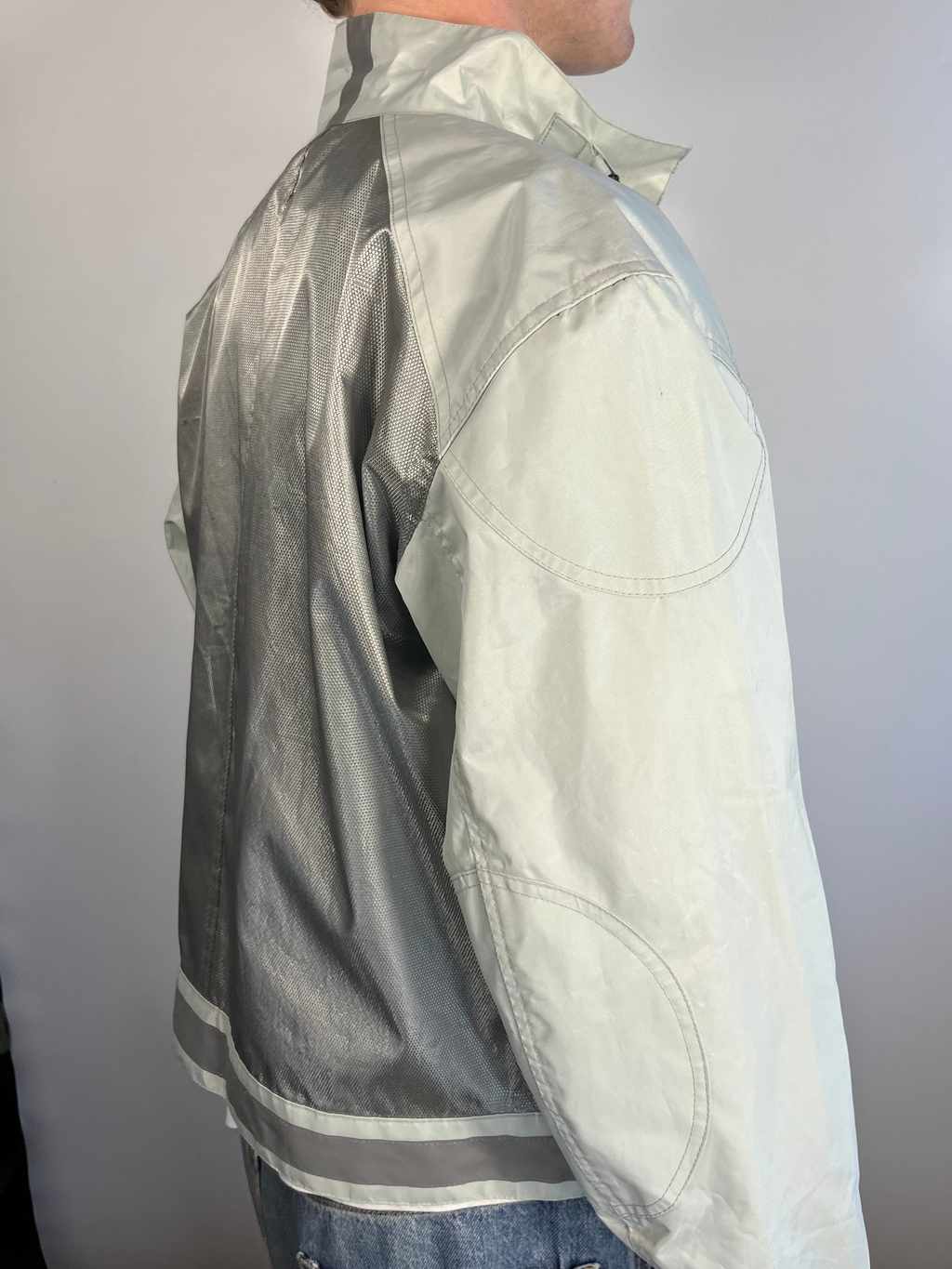light blue/silver belstaff cropped bikerjacket XL