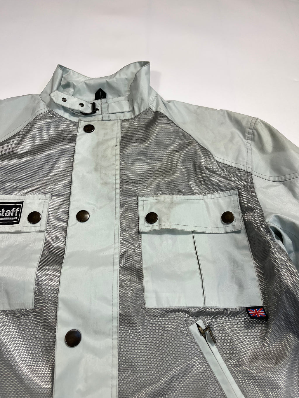 light blue/silver belstaff cropped bikerjacket XL