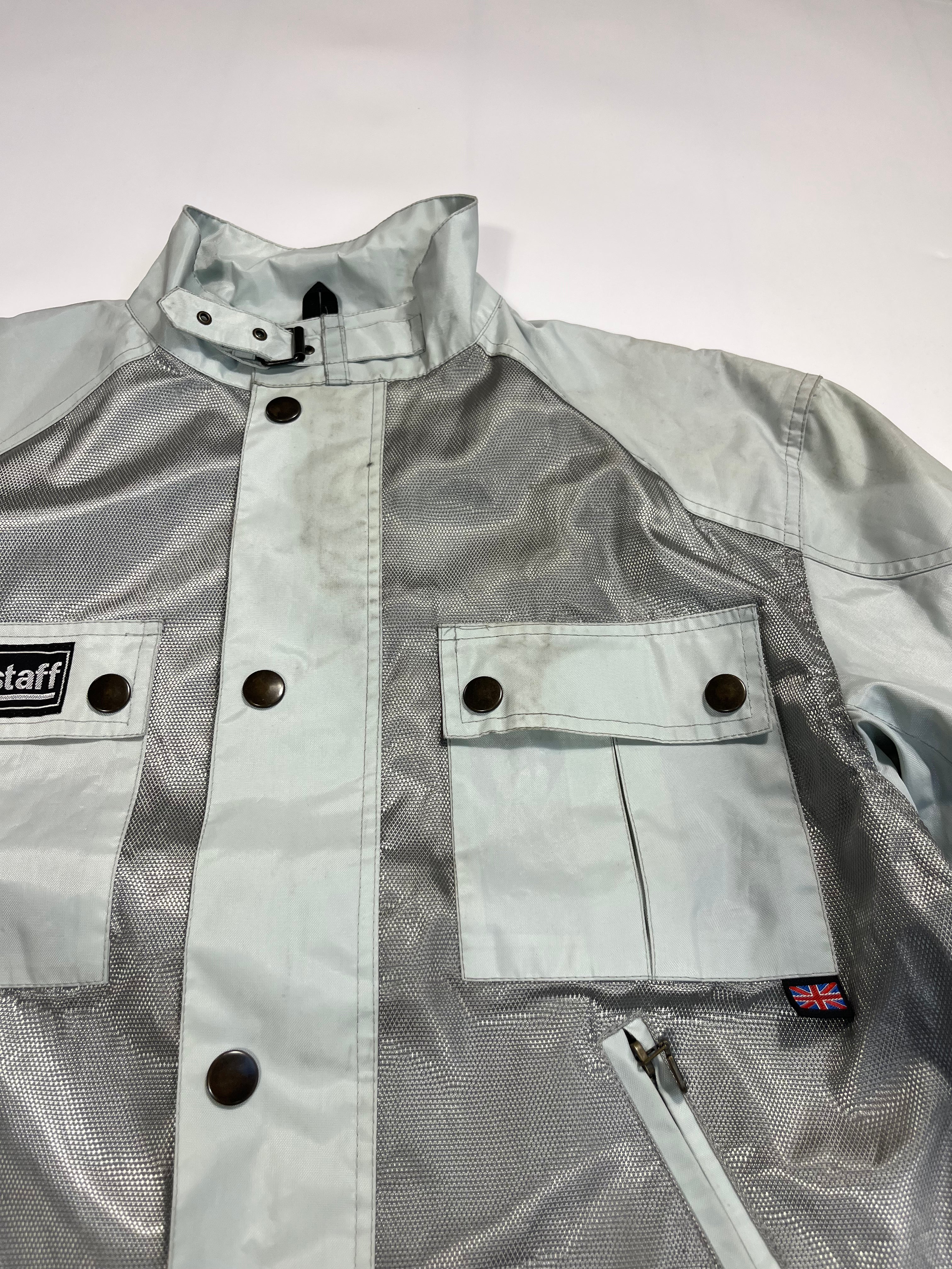light blue/silver belstaff cropped bikerjacket XL
