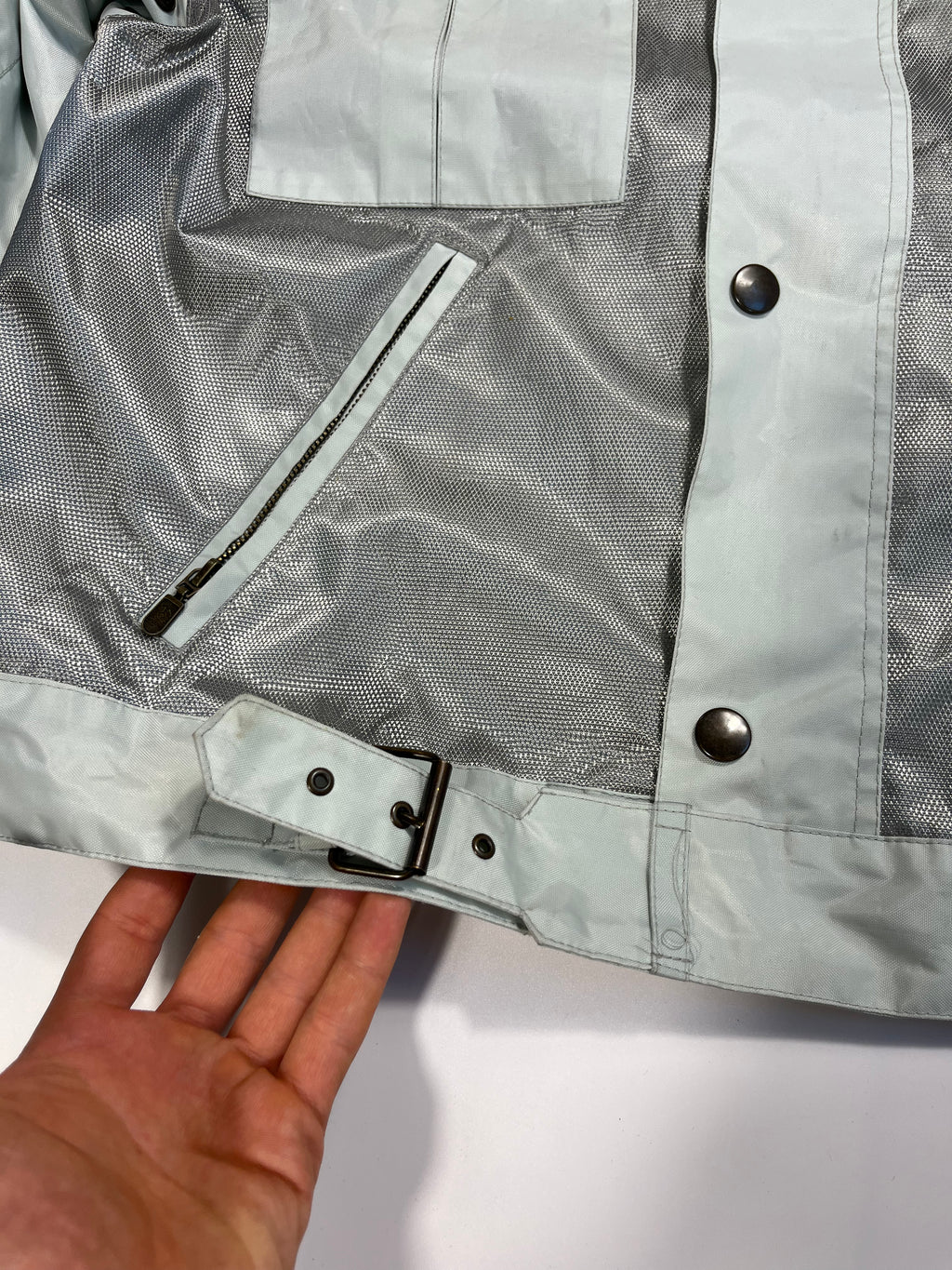 light blue/silver belstaff cropped bikerjacket XL